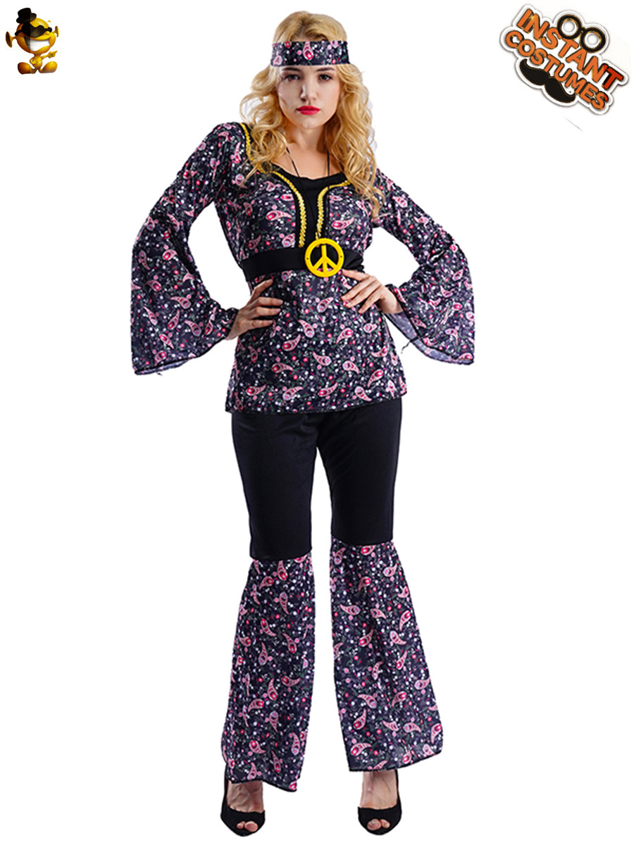 Adulto de las mujeres grandes hippie acampanado manga floral falda grande del partido rendimiento traje Cosplay image 3