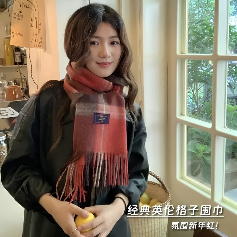 仿羊绒拼色格子流苏围巾女款2025冬季韩系氛围感保暖百搭披肩学生|undefined