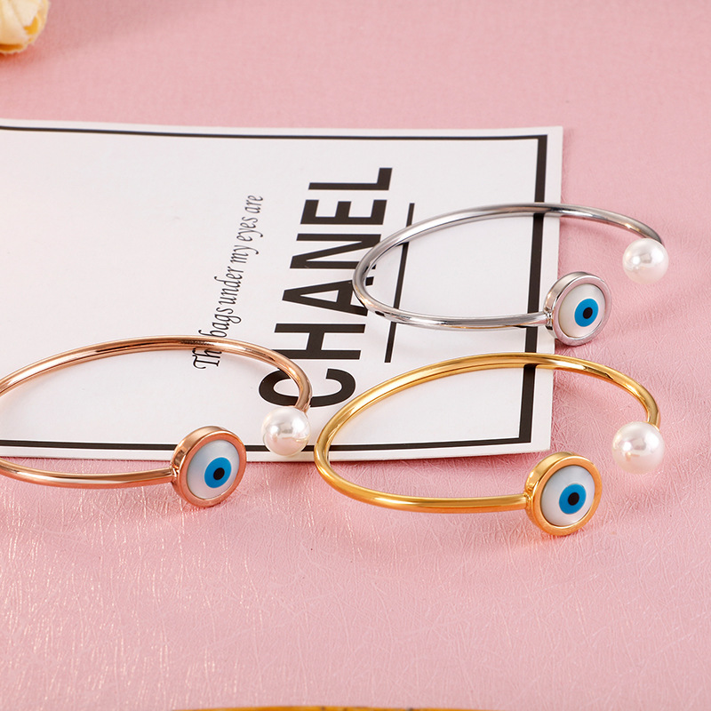 9g Weight PVD Coated Gold Plating Process 18K Real Gold Plated Plating Material Cat's Eye Stone Inlay Material Bracelets, Earrings, Necklace Classification Daily Occasion 304 Stainless Steel Material Devil's Eye Pattern Women's Gender Fashion Style Waterproof Non Tarnish, Inlay Craft Fashion Devil's Eye Titanium Steel Inlay Opal Bracelets Earrings Necklace 6