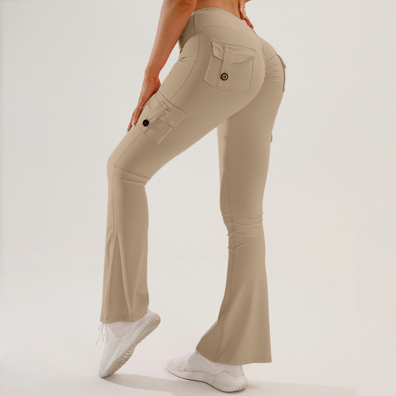 欧美跨境工装口袋瑜伽裤女提臀运动健身紧身喇叭裤瑜伽服休闲|undefined