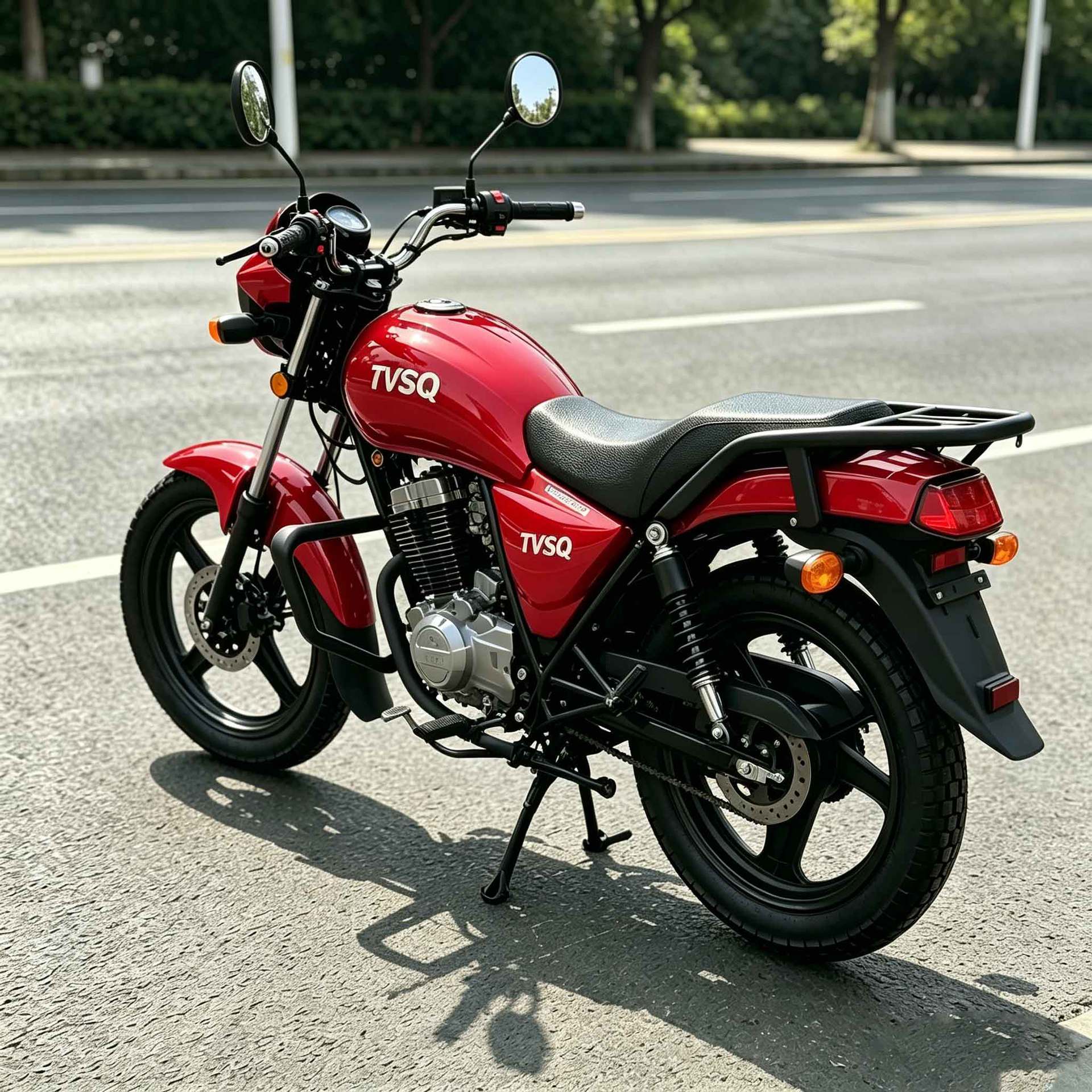 A Classic Two-Wheeled Motorcycle That Is Attractive and Durable, Suitable for Working in the Fields and Commuting, Combining Both Style and Durability, a Red Bike for Cross-Country Riding