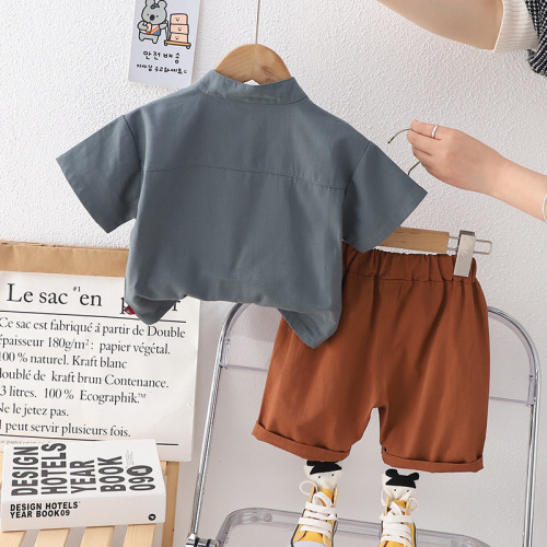 Summer  New Design Fashion Kids Outfit Set Plain Color Shirt Short Shorts Two-Piece Set Factory Wholesale