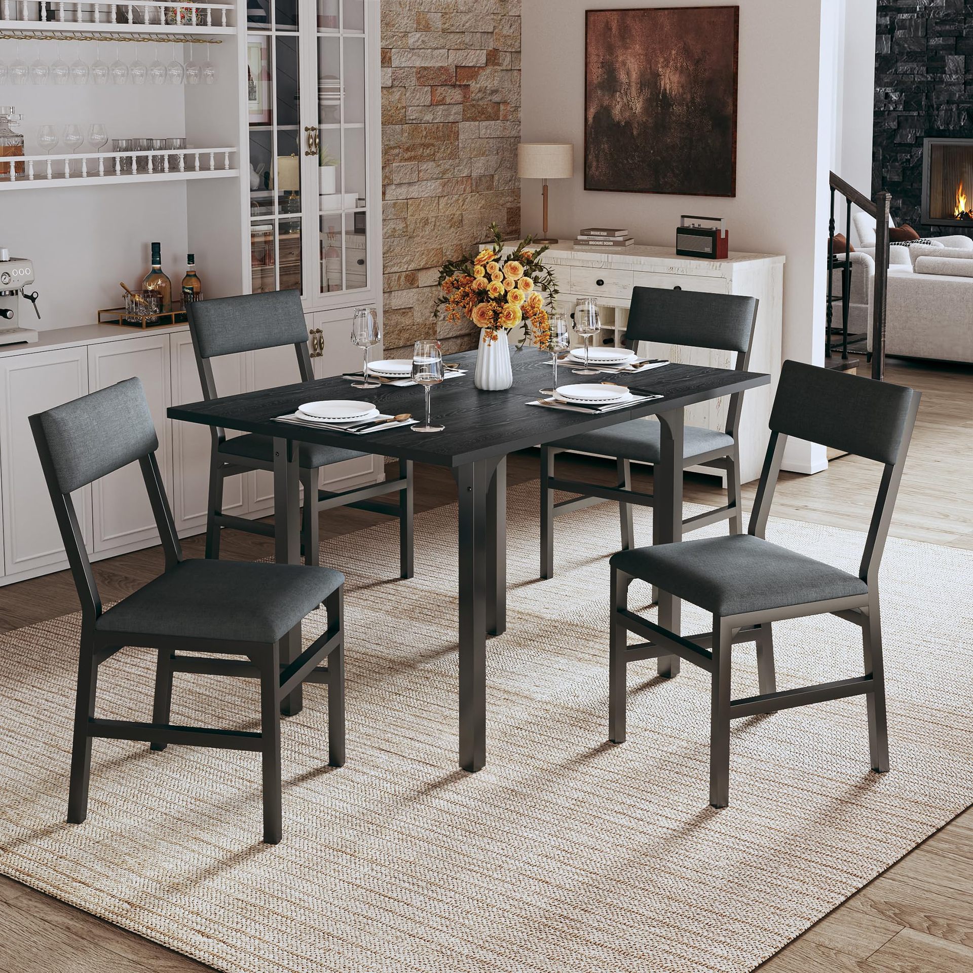 Cross-Border Metal Foldableing Dining Table Easy to Store Modern Simple Household 4-Person Dining Table and Chair Set