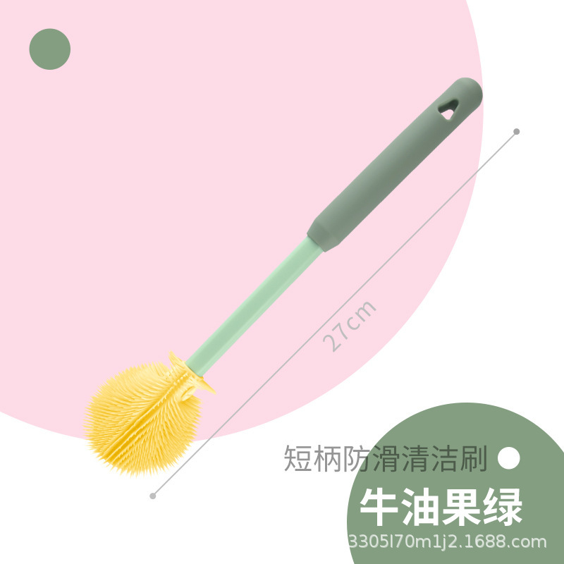 Taza de silicona cepillo de taza de mango largo cepillo pequeño taza de aislamiento de agua doméstica sin ángulo muerto limpieza artefacto cepillo de botella de lavado