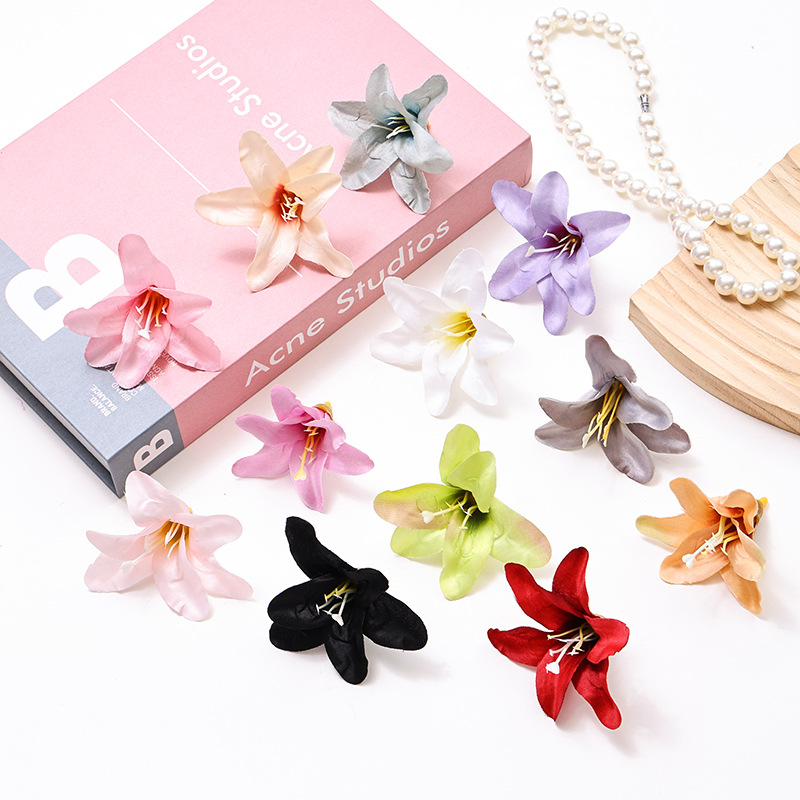 7.5cm仿真百合花朵花头diy手工花材婚庆装扮首饰配件装饰花花束