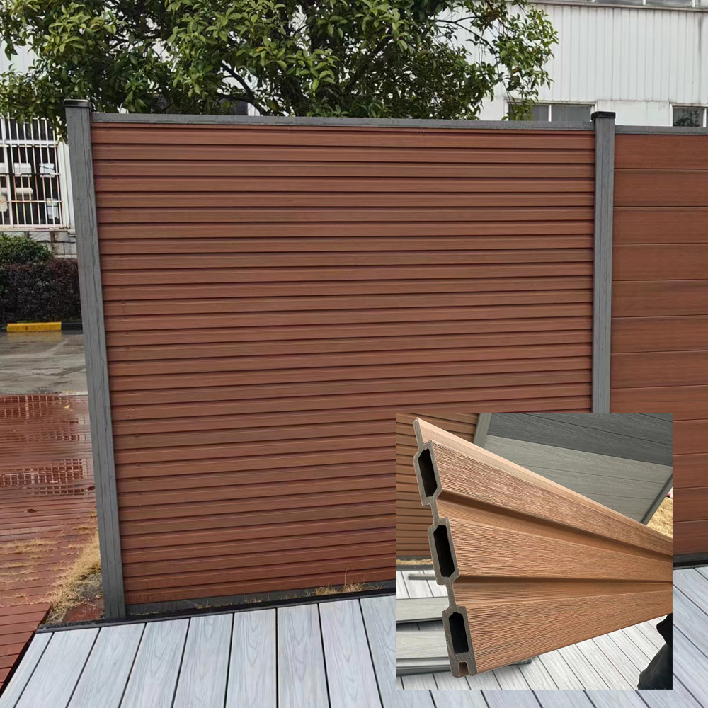 Valla de madera de plástico Valla coextruida de segunda generación Versión 164*21 Valla de jardín Material WPC Barandilla de columna de aleación de aluminio