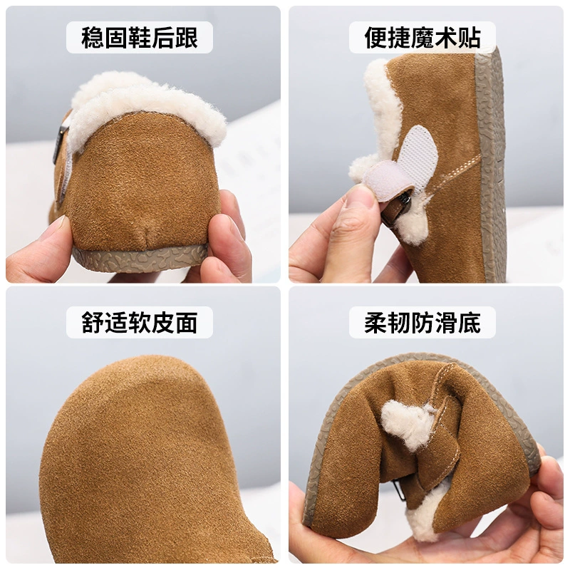 Детские сандалии Birkenstock, осень-зима новые обувь на мягкой подошве из кожи, отдельные детские ботинки для девочек, кожаная и бархатная детская обувь для мальчиков