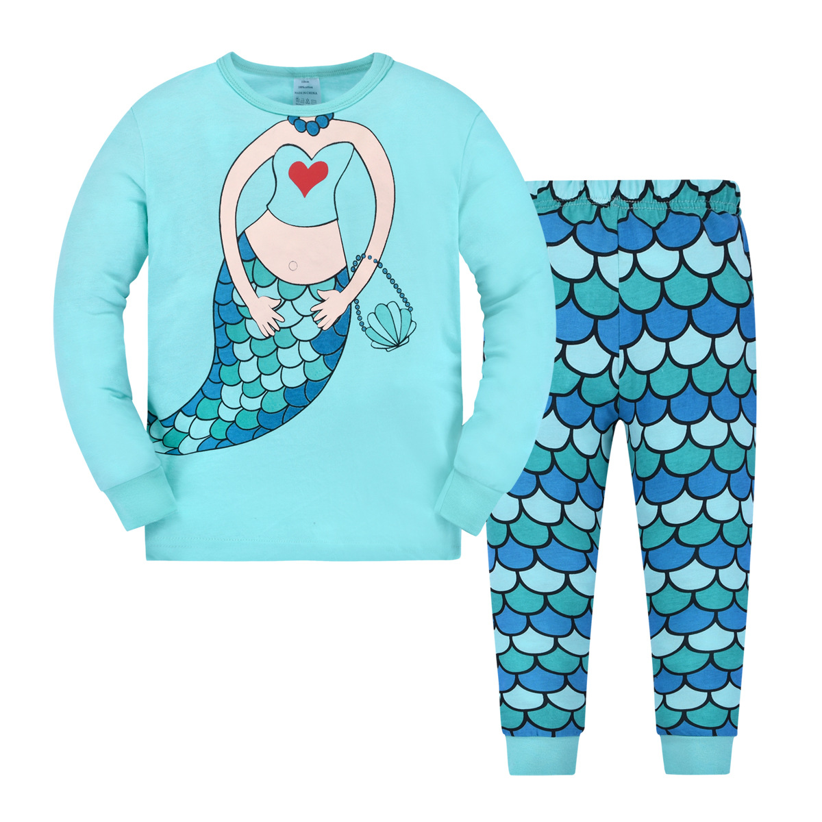 Traje de ropa para el hogar para niños europeos y americanos Comercio exterior al por mayor primavera pantalones de manga larga traje de sirena pijamas para niñas algodón