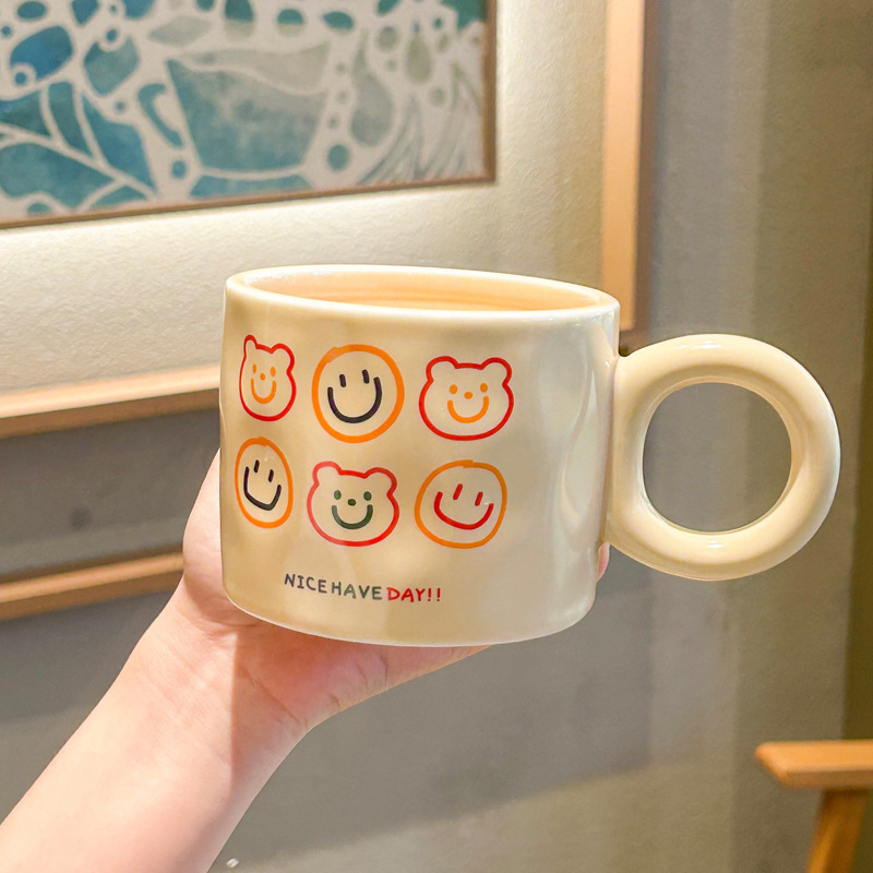 Cute Fufu Bear Mug for Girls, High-Endurance Ceramic Cup with Spoon, Office-Suitable, Adorable Coffee and Milk Breakfast Cup