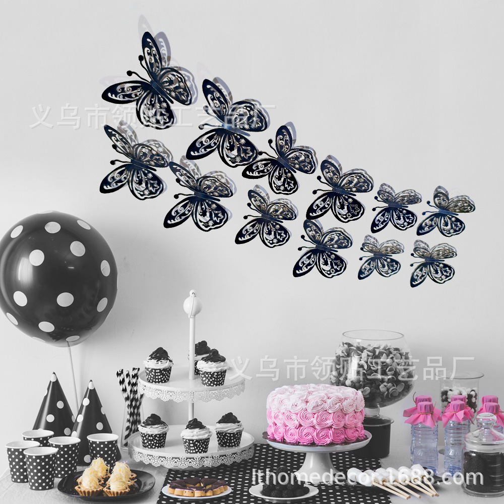 LTHD024 papel hueco mariposa tridimensional mariposa aniversario decoración decorativa decoración de fiesta de cumpleaños
