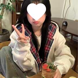 国潮牌拼接撞色格子连帽卫衣女春秋宽松学院风慵懒高级感时尚外套