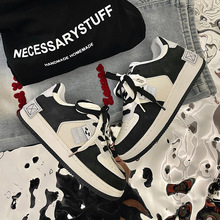 冬季新款灯芯绒熊猫板鞋男鞋小众刺绣流苏黑白运动休闲鞋情侣潮鞋