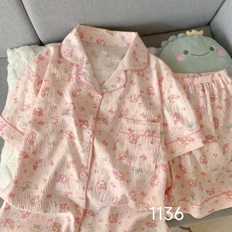 Al por mayor transfronterizo explosión de verano nubes cardigan solapa pijamas de niña dulce mangas cortas pantalones cortos set de ropa para el hogar