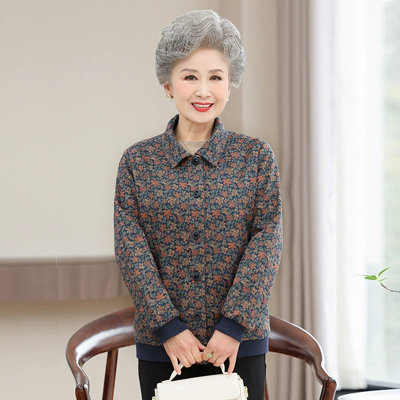 Мама весеннее пальто 2025 новый пожилой цвет лацканный куртка женский темперамент бабушки свободный короткий топ