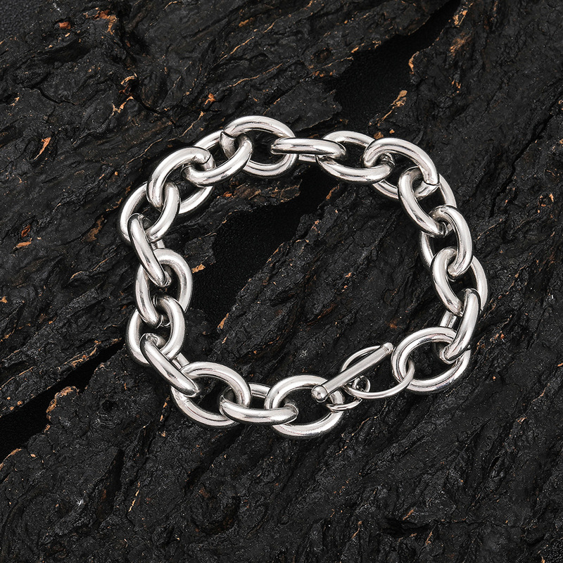 European and American jewelry 12mm stainless steel bracelet cross chain O chain fashion brand hip hop men's titanium steel bracelet wholesale