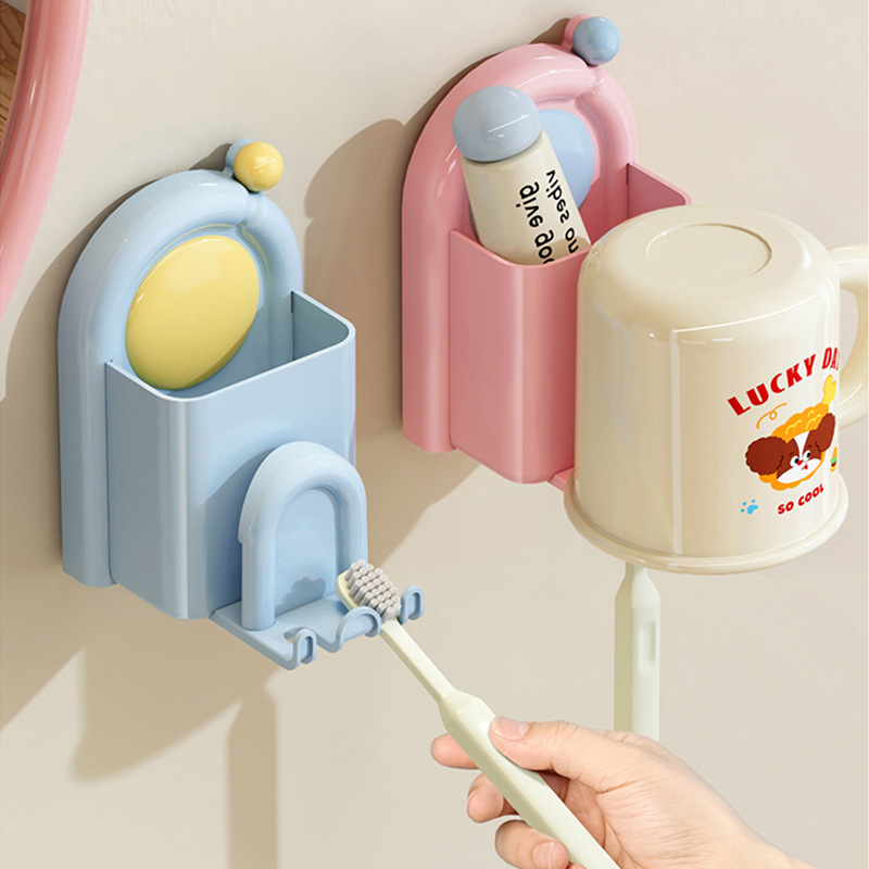 2025 New Toothbrush Holder Wall-Mounted No-Drill Dopamine Adhesive Mouthwash Cup Storage Rack Wash Cup