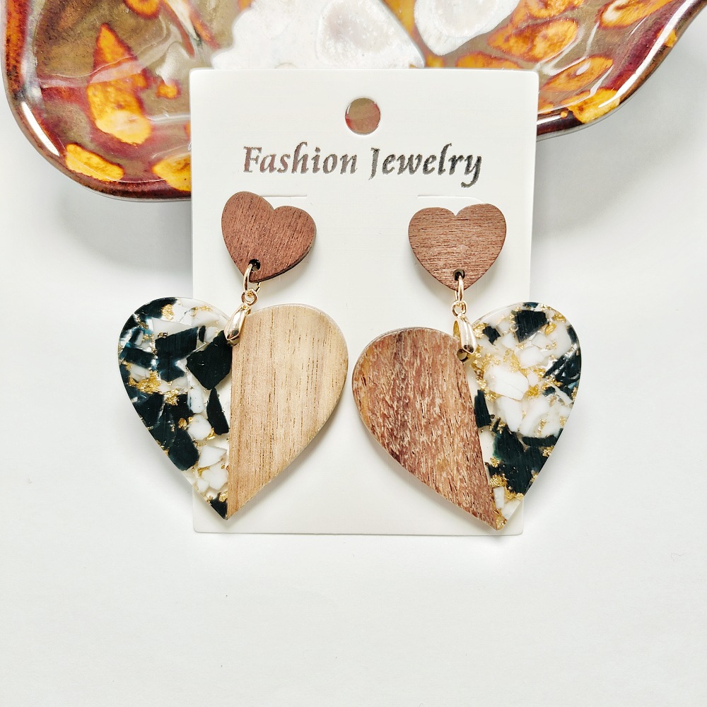 12g Weight Steel needle Ear Needle Material Drop Earrings Classification 1 Pair Quantity Holiday, Daily Occasion Acrylic, Wood, Resin Material Heart Shape Pattern Women's Gender Stoving Varnish Design Casual, Simple Style Style 1 Pair Casual Simple Style Heart Shape Stoving Varnish Arylic Wood Resin Drop Earrings 9