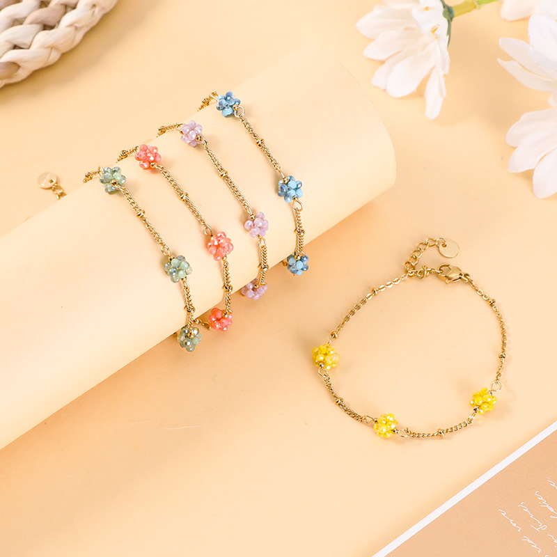 5g Weight Bracelets Classification 304 Stainless Steel Chain Material cable chain Chain Type 1 Piece Quantity Holiday, Daily Occasion 304 Stainless Steel, Artificial Crystal Material Flower Pattern All Seasons Season Women's Gender Plating Design Sweet, Classic Style Style Sweet Classic Style Flower 304 Stainless Steel Artificial Crystal Cable Chain Bracelets In Bulk 3