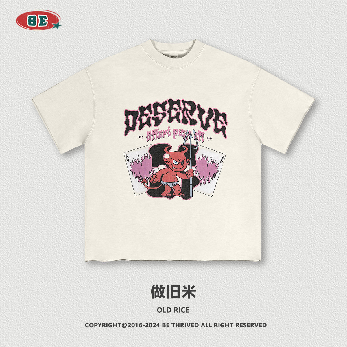 BE ropa de hombre | 2025 primavera y verano juventud algodón puro americano tendencia callejera ins viento lavado impresión camiseta de manga corta hombres