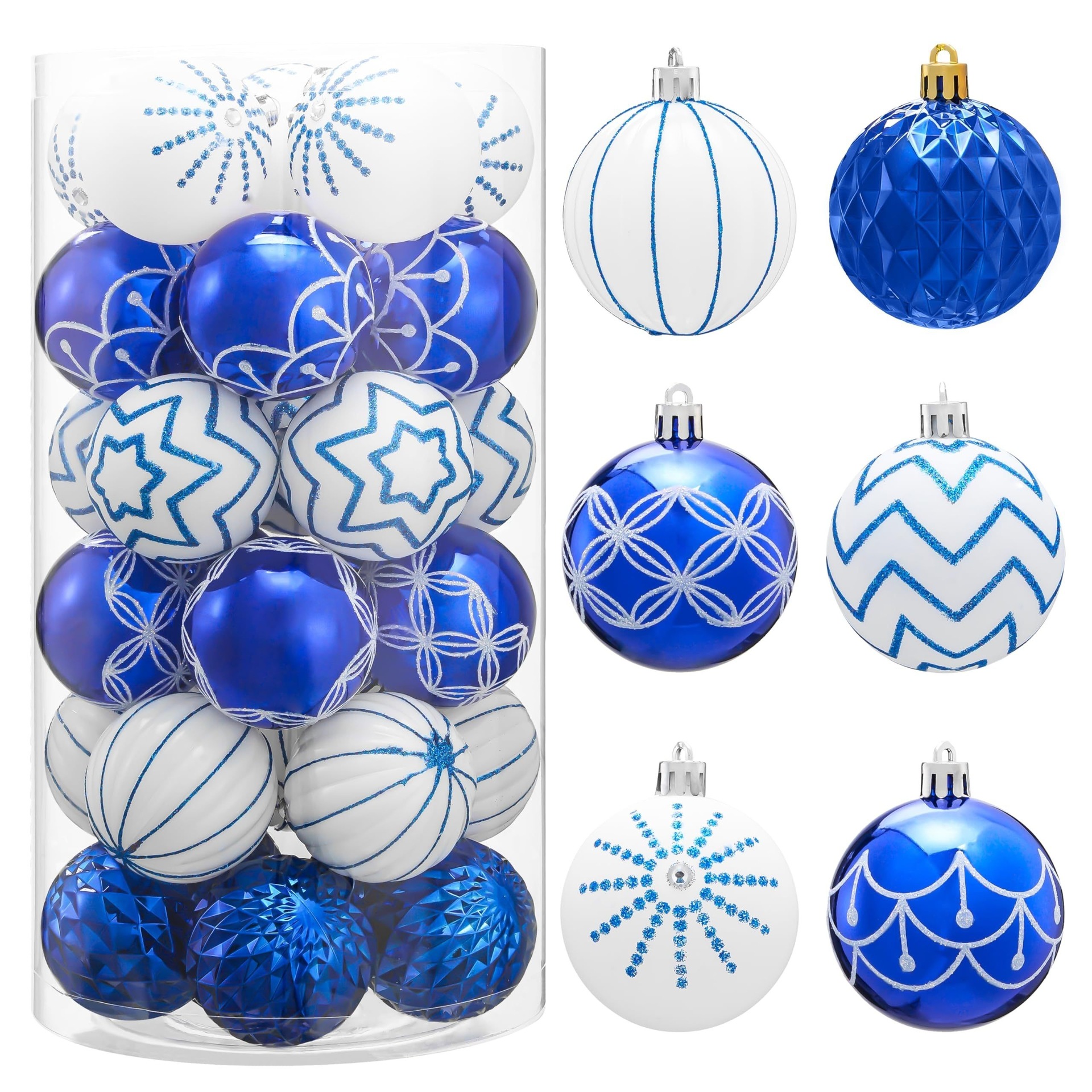 Bolas decorativas de plástico de Navidad 6cm30 piezas azul y blanco pintado conjunto árbol de navidad casa fiesta colgante bola