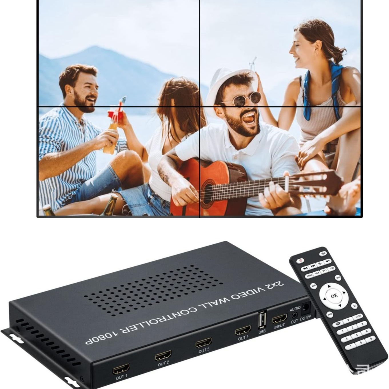 HDMI 2X2高清视频画面拼接器带U盘播放多国语多屏拼接处理器