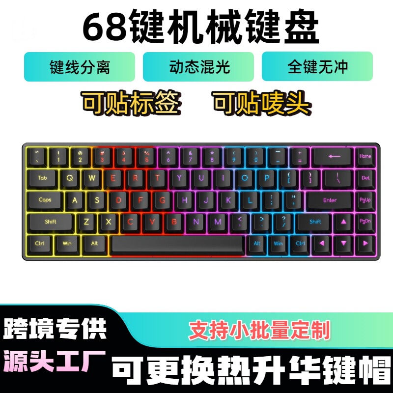 Source Factory Wired Mechanical Keyboard Red Axis 61/68 Keys Mixed Light Gaming Typec Computer Keyboard Office Cross-Border