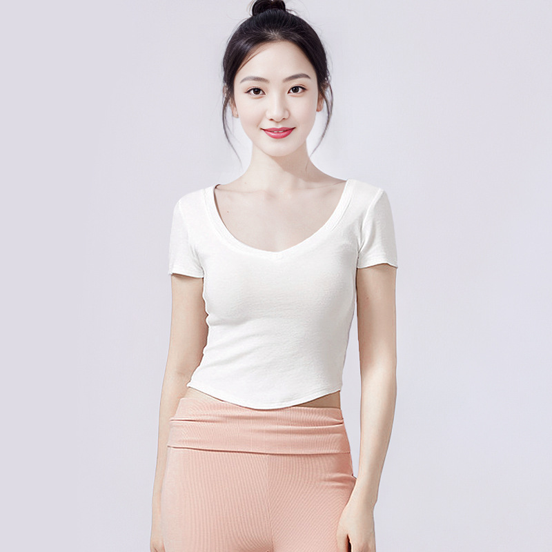 Modern Dance Practice Clothes for Women, Slimming V-Neck Short-Sleeved T-Shirt, Chinese Dance, Classical Dance, Yoga, Body Training Clothes for Adults