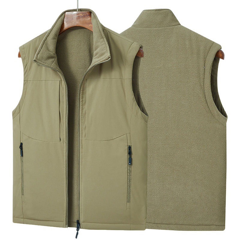 Work clothes men's vest fleece-lined thickened sports workwear outdoor double-sided vest work clothes vest customization