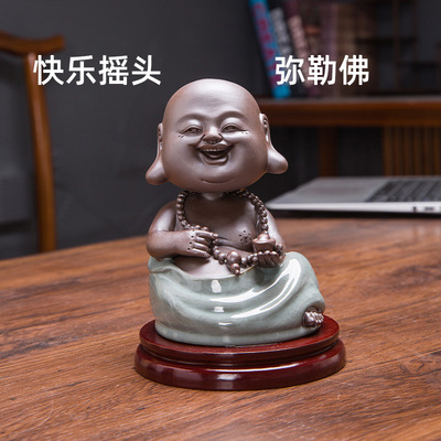 Shaking head Maitreya Buddha ceramics Arts and Crafts Laughing Buddha Buddha statue Lucky Fluke auspicious new pattern Ge automobile household Decoration