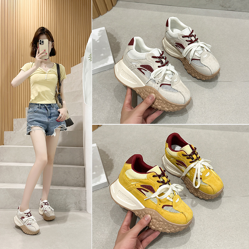 9cm Mesh Breathable Inner Height-Increasing Women's Shoes 2025 New Summer Casual Height-Increasing Moral Training Shoes Women's Genuine Leather Forrest Gump Shoes
