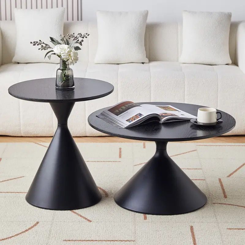 Mesa de té de madera sólida de viento de crema minimalista sala de estar doméstica pequeña casa moderna simple alta sensación redonda mesas de borde móviles