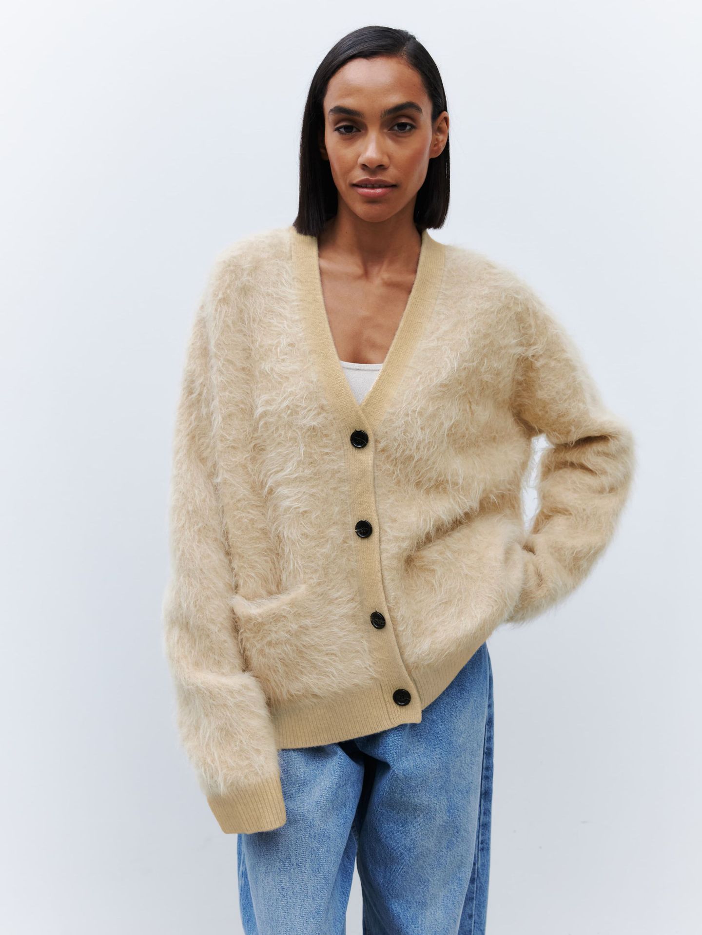 Transfronterizo de agua jersey cardigan mujeres Europa y los Estados Unidos 2025 otoño invierno perezoso jersey de punto suéter cálido cardigan