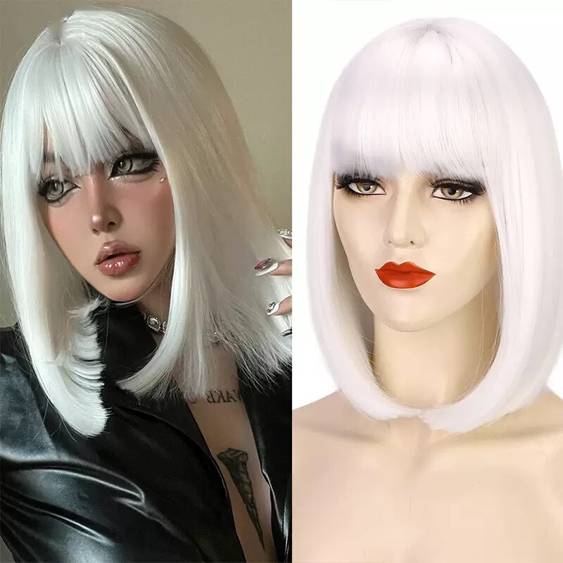 Short Hair Women's Wig Fashionable and Cute Bob Wig Natural and Realistic Breathable Rose Mesh Chemical Fiber Full Headgear