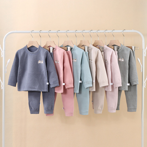 Children's German velvet thermal underwear winter plus velvet thickening boneless boys and girls quick-heat bottoming pajamas home clothes set