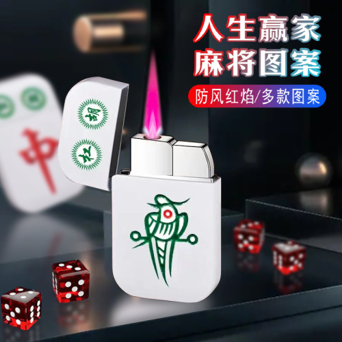 Mahjong lighter creative gas red fire fortune red medium lighter white small INS girl gift