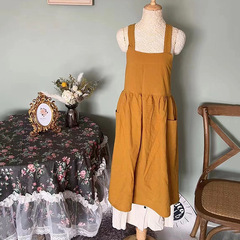 Women's Kitchen Apron Home Use Literary Style Green Long Sleeve 2022 New Fashion Cotton Linen Apron