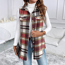 2025跨境欧美秋冬女装毛呢格纹格子马甲外套ins风外贸亚马逊temu
