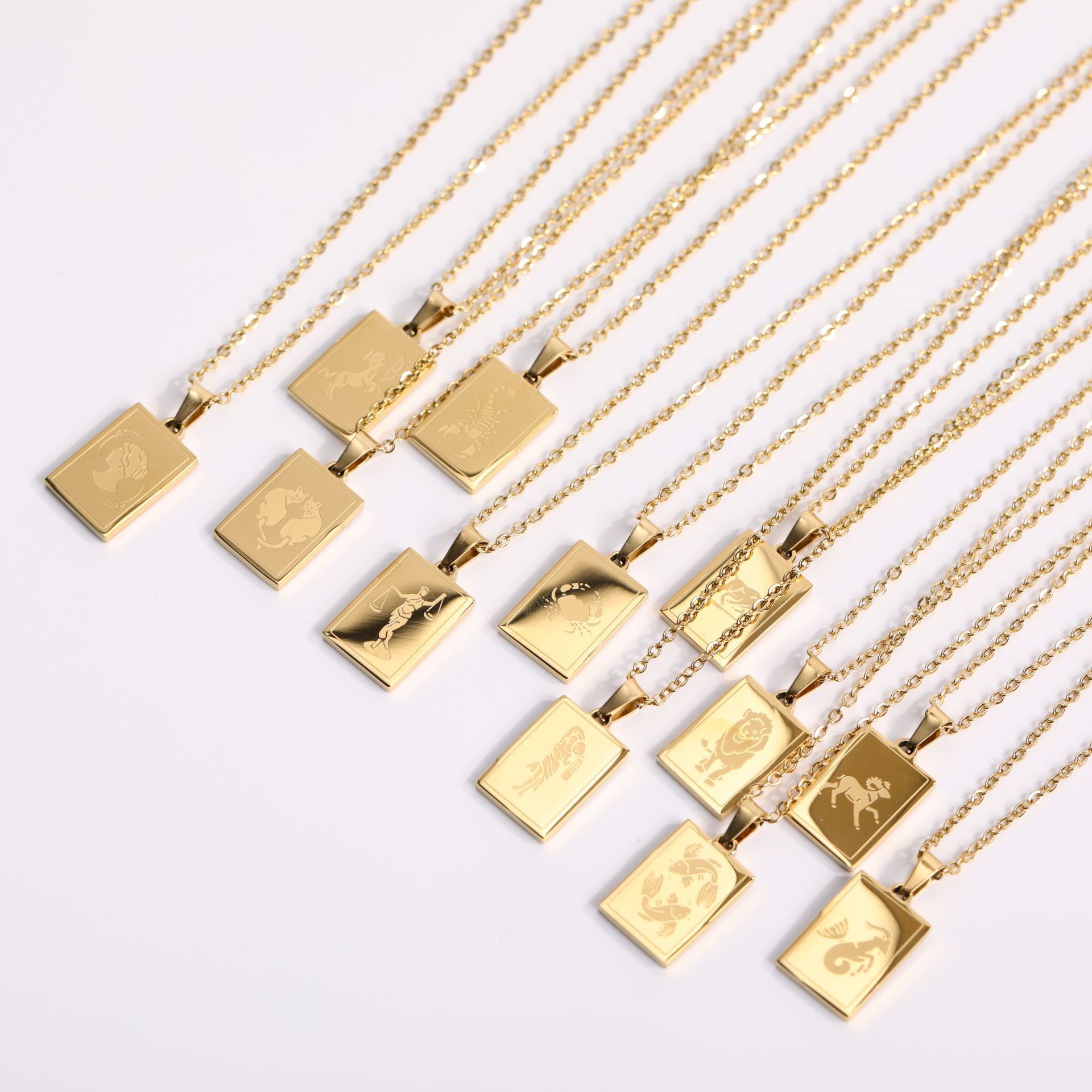 fashion twelve constellations 18k golden plated square pendant stainless steel clavicle chainpicture3
