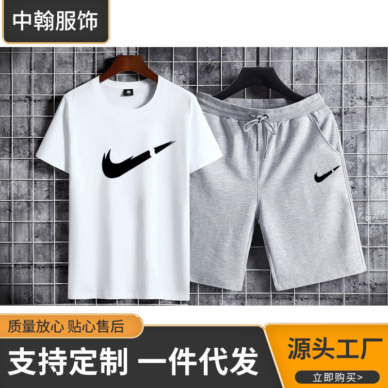 Summer Cotton Suit Short-sleeved Shorts Loose Sports Set Breathable Sweat Absorbing Fashion Brand 2 Pieces Men's Printed Suit