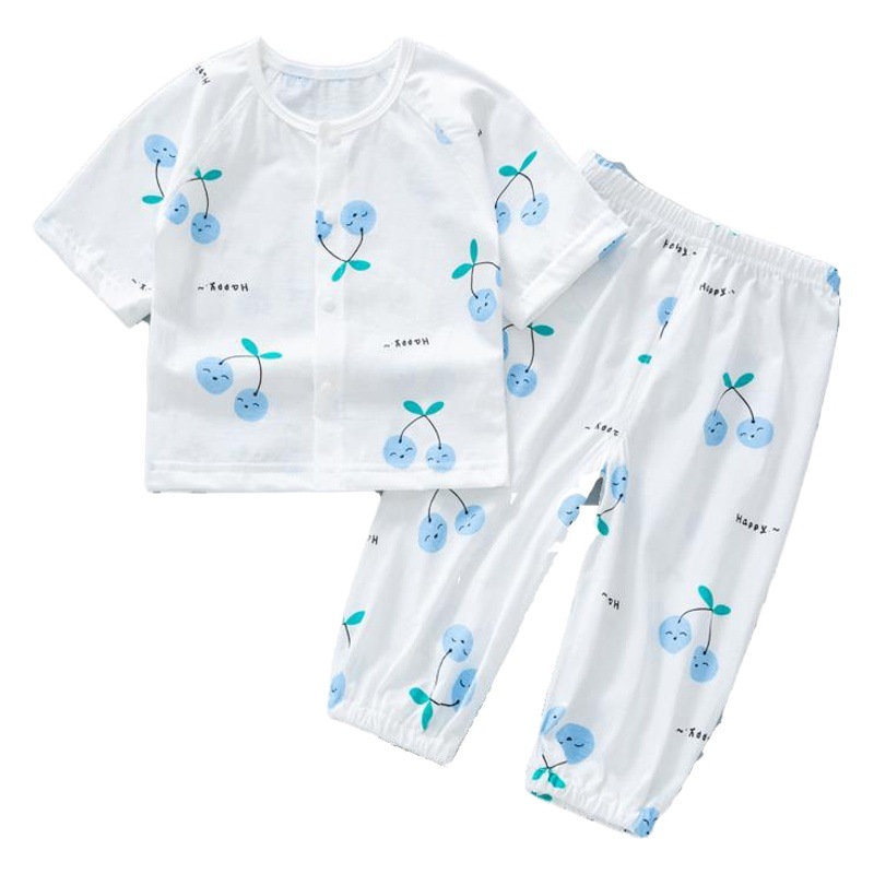 Bebé verano traje fino niños y niñas de manga larga ropa de aire acondicionado puro algodón ropa fina recién nacido ropa de casa