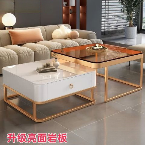Mesa de té de lujo ligera sala de estar doméstica moderna y pequeña casa red cuadrada de vidrio rojo tablero de TV combinado mesa de té