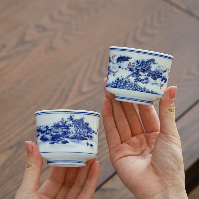데후아 세라믹 블루와 화이트 도자기 용 차 컵 쿵푸 차 세트 찻잔 대형 마스터 컵 싱글 컵 찻그릇 도매