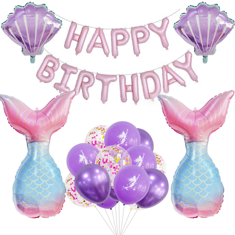 Birthday Letter Shell Fish Tail Aluminum Film Party Balloons 1 Set display picture 1