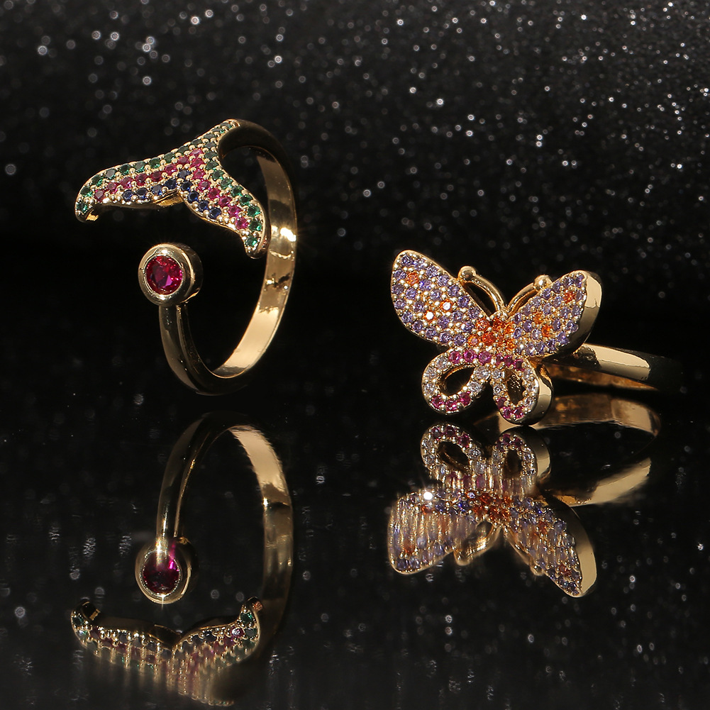 Fashion Butterfly Mermaid Copper Microinlaid Zircon Ring Wholesale Nihaojewelrypicture2
