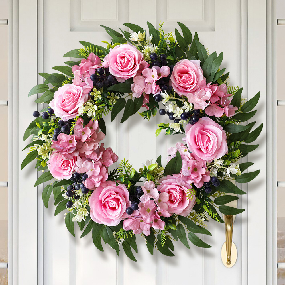 Flores de simulación transfronteriza eucalyptus guirlandas decoración de anillo de vid guirlandas de plástico rosa decoración al por mayor