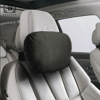 New Energy Vehicle Headrest Suede Car Lumbar Support Neck Pillow Perforated Breathable Seat Cushion Set (Headrest) - upgraded-punched-suede-black-single-pack