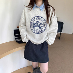 2025秋季新款女装韩系慵懒风宽松百搭长袖圆领卫衣女款休闲上衣