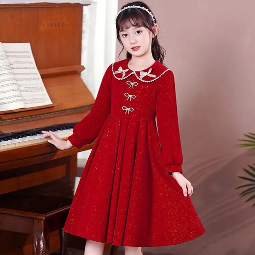Children's lady dress long-sleeved girl's spring and autumn dress large children's style doll collar girl's dress princess dress