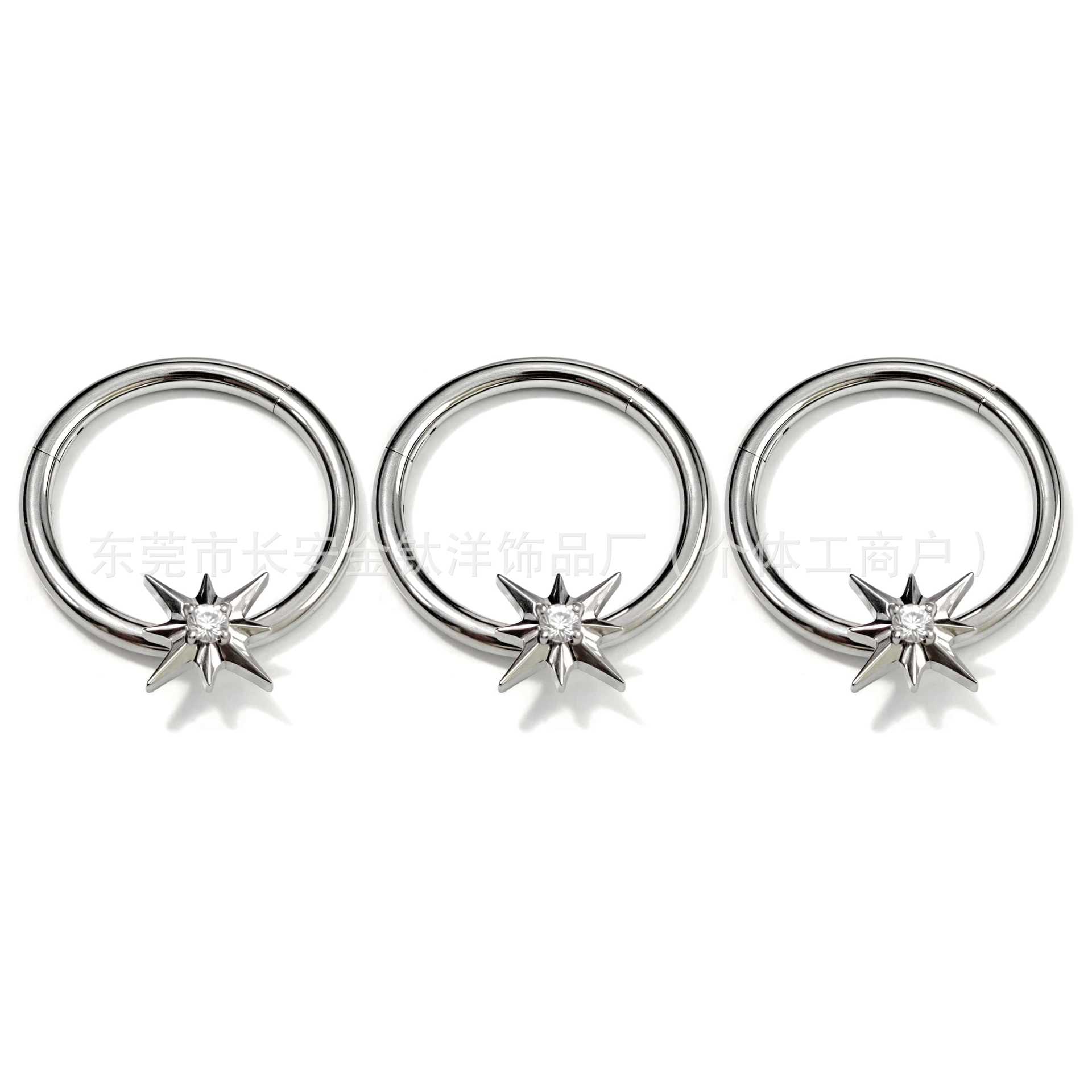 F136 Titanium Six-Pointed Star Zircon Seamless Open Ring Nose Septum Nose Ring Earrings Titanium Alloy Piercing Jewelry detail image 8