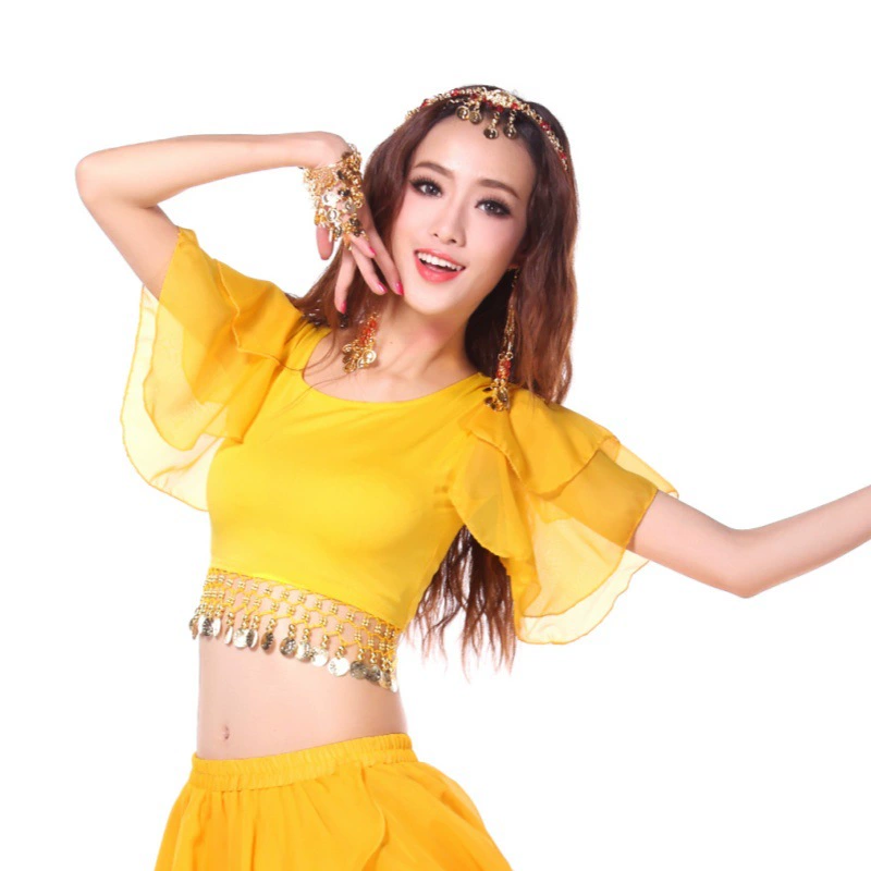 Новые костюмы для танца живота, индийский этнический стиль flying sleeve cake tops, подвесной кистевой сценический костюм